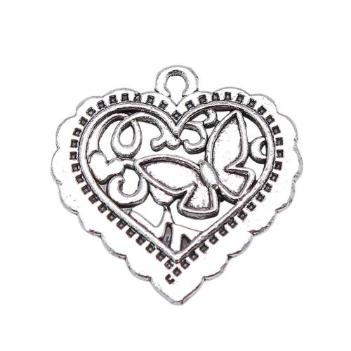 Tibetan Style Heart Pendants, antique silver color plated, vintage & fashion jewelry & DIY & hollow, 25x24mm, Sold By PC