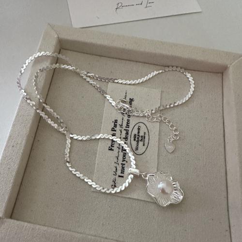 925 Sterling Silver Necklaces, with Freshwater Pearl, with 5cm extender chain, fashion jewelry & for woman, Length:Approx 40 cm, Sold By PC