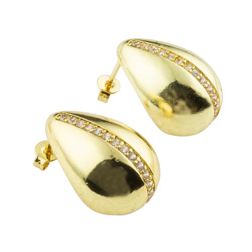 Boucles d'oreilles en laiton zircon cubique pavent, couleur de haute qualité d'or plaqué, bijoux de mode & pavé de micro zircon & pour femme, 21x20x15mm, Vendu par paire