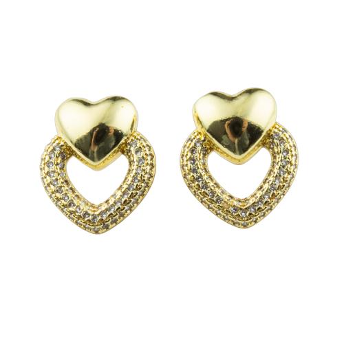 Cubic Zirconia Micro Pave Brass Earring Heart high quality plated fashion jewelry & micro pave cubic zirconia & for woman Sold By Pair