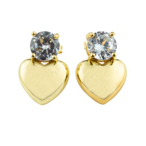 Cubic Zirconia Micro Pave Brass Earring, Heart, high quality plated, fashion jewelry & micro pave cubic zirconia & for woman, more colors for choice, 17x17x12mm, Sold By Pair