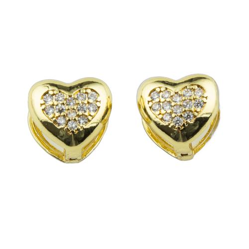 Cubic Zirconia Micro Pave Brass Earring, Heart, high quality plated, fashion jewelry & micro pave cubic zirconia & for woman, more colors for choice, 13x12x11mm, Sold By Pair