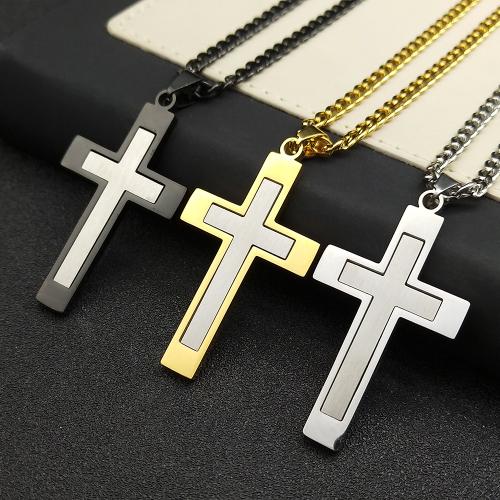 Stainless Steel Jewelry Necklace, 304 Stainless Steel, Cross, fashion jewelry & Unisex, more colors for choice, 50x38mm, Length:Approx 60 cm, Sold By PC