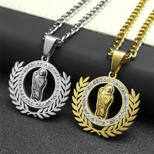 Stainless Steel Jewelry Necklace, 304 Stainless Steel, fashion jewelry & Unisex & with rhinestone, more colors for choice, 23x28mm, Length:Approx 60 cm, Sold By PC