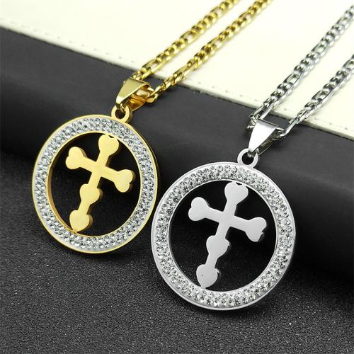 Stainless Steel Jewelry Necklace, 304 Stainless Steel, fashion jewelry & for woman & with rhinestone, more colors for choice, 30x30mm, Length:Approx 60 cm, Sold By PC