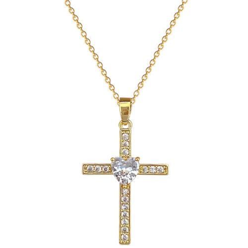 Stainless Steel Jewelry Necklace 304 Stainless Steel Chain with Brass with 5cm extender chain Cross gold color plated fashion jewelry & micro pave cubic zirconia & for woman Length 40 cm Sold By PC