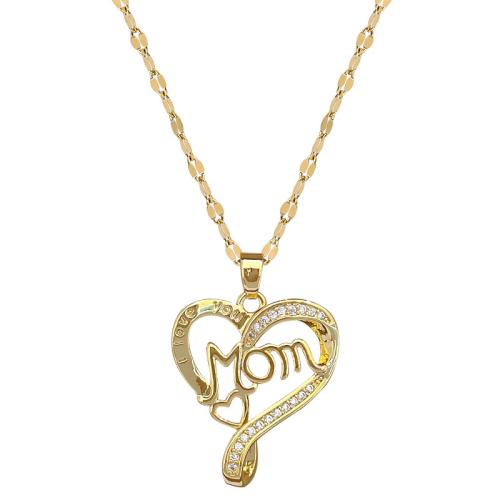 Stainless Steel Jewelry Necklace, 304 Stainless Steel Chain, with Brass, with 5cm extender chain, Heart, gold color plated, fashion jewelry & micro pave cubic zirconia & for woman, 20x28mm, Length:40 cm, Sold By PC