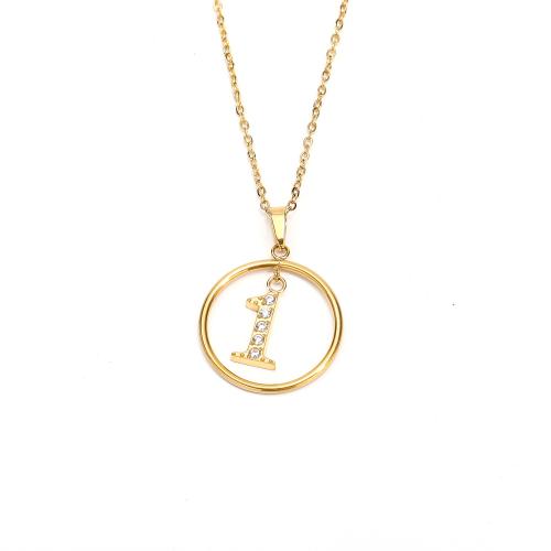 Stainless Steel Jewelry Necklace 304 Stainless Steel Number Vacuum Ion Plating fashion jewelry & micro pave cubic zirconia & for woman Length Approx 45 cm Sold By PC