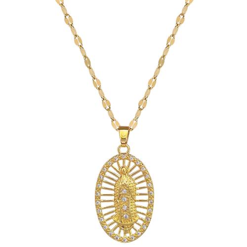 Stainless Steel Jewelry Necklace, 304 Stainless Steel Chain, with Brass, with 5cm extender chain, gold color plated, fashion jewelry & micro pave cubic zirconia & for woman, 16x31mm, Length:40 cm, Sold By PC