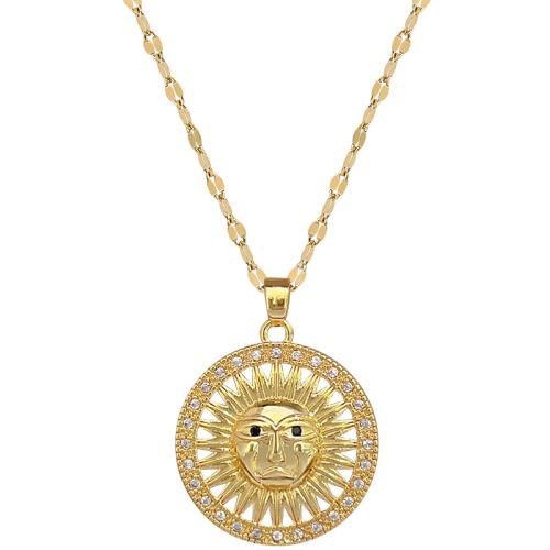 Stainless Steel Jewelry Necklace, 304 Stainless Steel Chain, with Brass, with 5cm extender chain, gold color plated, fashion jewelry & micro pave cubic zirconia & for woman, 22x28mm, Length:40 cm, Sold By PC