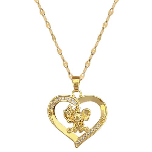 Stainless Steel Jewelry Necklace, 304 Stainless Steel Chain, with Brass, with 5cm extender chain, Heart, gold color plated, fashion jewelry & micro pave cubic zirconia & for woman, 22x26mm, Length:40 cm, Sold By PC