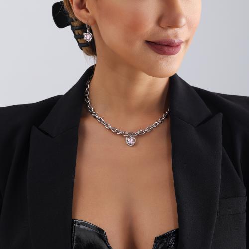 Zink Alloy Jewelry Sets, örhänge & halsband, Hjärta, silver pläterad, för kvinna & med strass, fler färger för val, nickel, bly och kadmium gratis, Säljs av PC