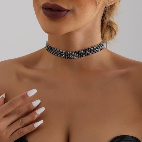 Zinklegierung Schmuck Halskette, plattiert, verschiedene Stile für Wahl & für Frau & mit Strass, keine, frei von Nickel, Blei & Kadmium, verkauft von PC