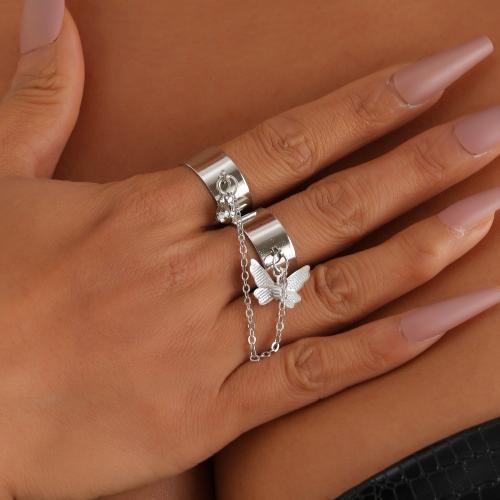 Cink Alloy Finger Ring, Leptir, srebrne boje pozlaćen, različitih stilova za izbor & za žene, više boja za izbor, nikal, olovo i kadmij besplatno, Prodano By PC