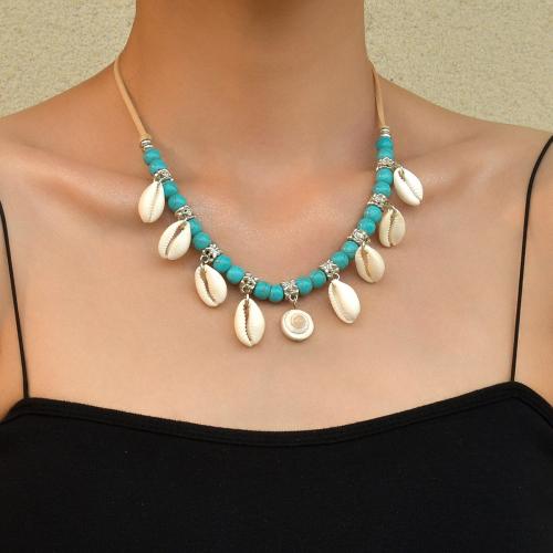 Fashion Turquoise Necklace Velveteen with turquoise & Shell & Iron fashion jewelry mixed colors Length 67 cm Sold By PC
