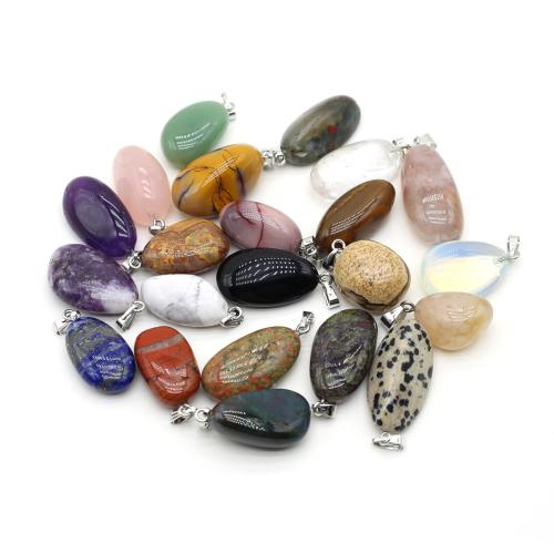 Gemstone Pendants Jewelry, Natural Stone, Oval, DIY & different materials for choice, more colors for choice, 15x25mm, Sold By PC