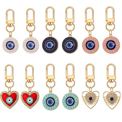 Tibetan Style Key Clasp, plated, fashion jewelry & enamel & with rhinestone, mixed colors, nickel, lead & cadmium free, 12PCs/Set, Sold By Set