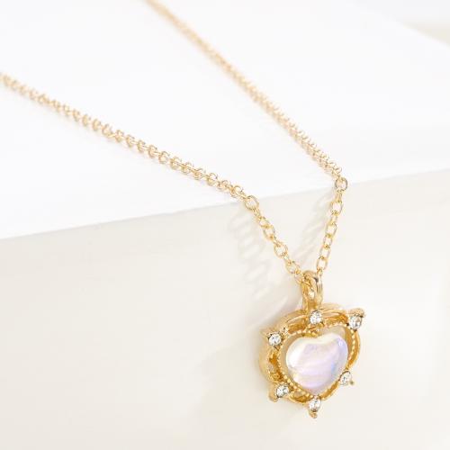 Colar de jóias de liga de zinco, with cristal, with 7.5cm extender chain, joias de moda & para mulher, dourado, comprimento 44 cm, vendido por PC