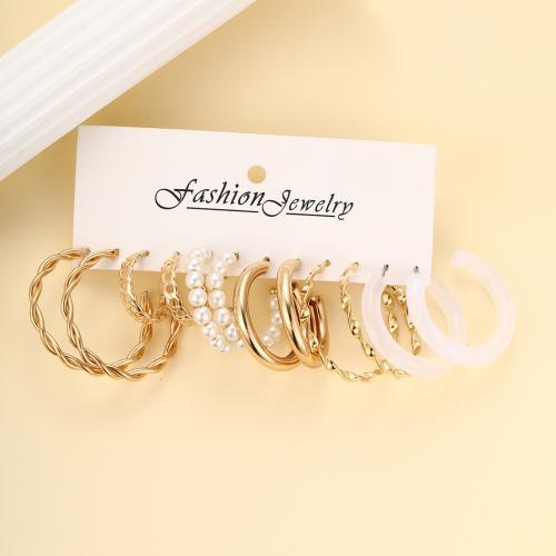 Zinklegierung Ohrringe, mit Harz & Kunststoff Perlen, 6 Stück & Modeschmuck & für Frau, Goldfarbe, verkauft von setzen