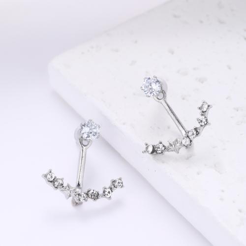 Zinc Alloy Stud Earring with Crystal fashion jewelry & for woman silver color Sold By Pair