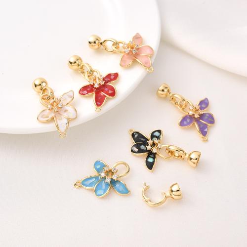 Brass Jewelry Clasps, petals, plated, DIY & micro pave cubic zirconia & enamel, more colors for choice, 35mm, Sold By PC