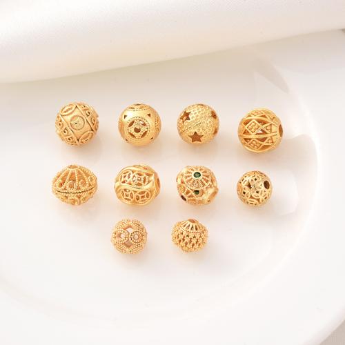 Brass Spacer Beads plated DIY & micro pave cubic zirconia golden Sold By PC