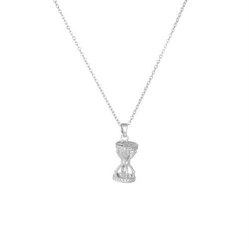 Titanstahl Halskette, mit Messing, mit Verlängerungskettchen von 5cm, plattiert, Micro pave Zirkonia & für Frau, keine, Länge:40 cm, verkauft von PC