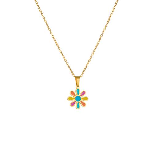 Titanium Steel Necklace, with 5cm extender chain, plated, different styles for choice & for woman & enamel, multi-colored, Length:40 cm, Sold By PC