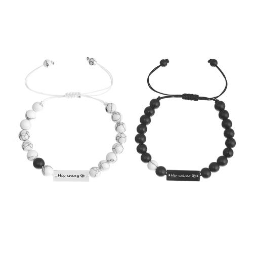 Stainless Steel Jewelry Bracelet 304 Stainless Steel with Howlite & Abrazine Stone & Nylon Cord Unisex Sold By PC