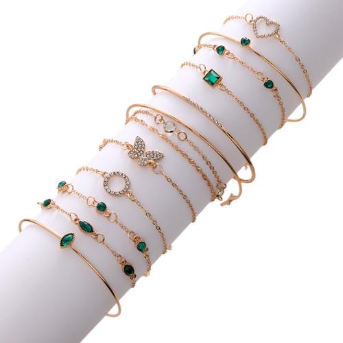 Tibetan Style Bracelet, plated, micro pave 57 pcs cubic zirconia & 4 pieces & different styles for choice & for woman, golden, Length:23 cm, Sold By Set