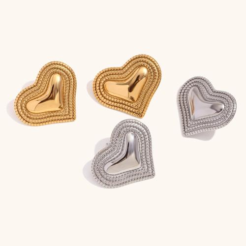 Stainless Steel Stud Earrings, 304 Stainless Steel, Heart, Vacuum Ion Plating, fashion jewelry & for woman, more colors for choice, 29.60x35.80mm, Sold By Pair