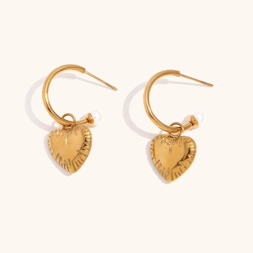 Stainless Steel Drop Earring, 304 Stainless Steel, Heart, 18K gold plated, fashion jewelry & for woman, golden, Sold By Pair