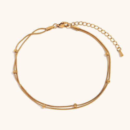 Stainless Steel Jewelry Bracelet, 304 Stainless Steel, with 5cm extender chain, 18K gold plated, Double Layer & fashion jewelry & for woman, golden, Sold Per Approx 17 cm Strand