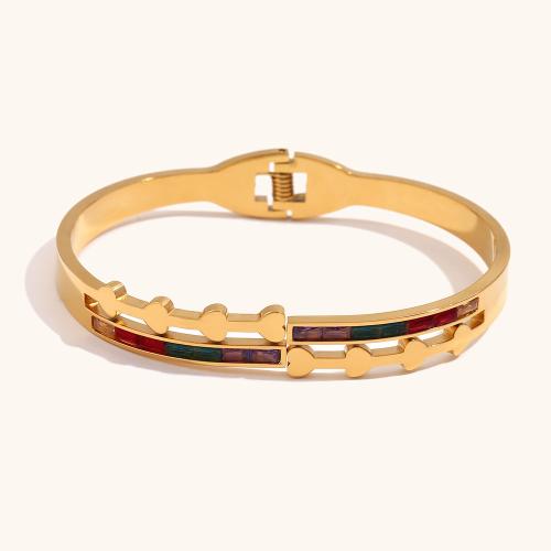 Stainless Steel Bangle 304 Stainless Steel with Cubic Zirconia 18K gold plated fashion jewelry & for woman golden 9.50mm Inner Approx 60.5mm Sold By PC