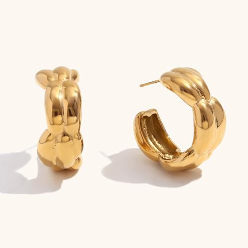 Stainless Steel Stud Earrings, 304 Stainless Steel, 18K gold plated, fashion jewelry & for woman, golden, 13.40x30.50mm, Sold By Pair