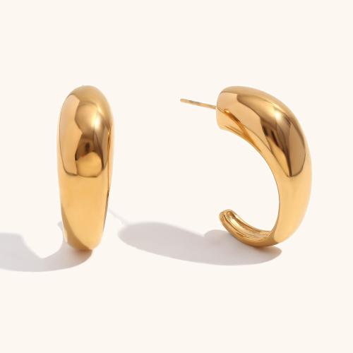 Stainless Steel Stud Earrings, 304 Stainless Steel, 18K gold plated, fashion jewelry & for woman, golden, 31.80x6.70mm, Sold By Pair
