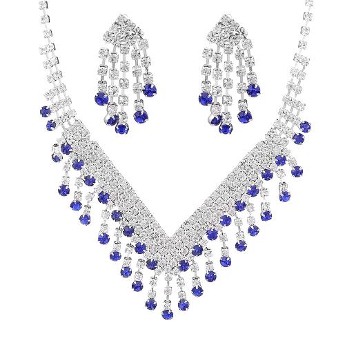 Rhinestone Jewelry Sets earring & necklace 2 pieces & fashion jewelry & for woman earring 30*15mm Length Approx 45 cm Sold By Set