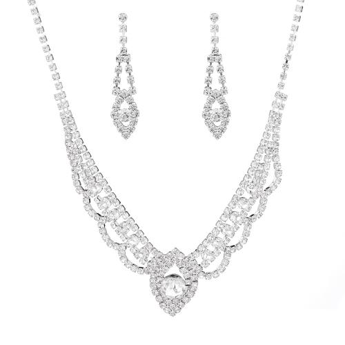 Rhinestone Jewelry Sets, earring & necklace, 2 pieces & fashion jewelry & for woman, earring 33*5mm, Length:Approx 45 cm, Sold By Set