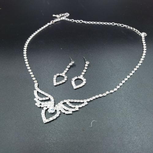 Conjuntos de jóias de strass, Brincos & colar, liga de zinco, with Strass, 2 peças & joias de moda & para mulher, earring 31*10mm, comprimento Aprox 32 cm, vendido por Defina