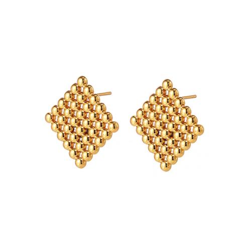 Stainless Steel Stud Earrings 304 Stainless Steel Square Vacuum Ion Plating fashion jewelry & for woman golden Sold By Pair