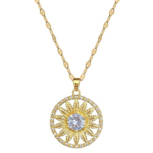 Stainless Steel Jewelry Necklace 304 Stainless Steel Chain with Brass with 5cm extender chain Flower gold color plated fashion jewelry & micro pave cubic zirconia & for woman Length 40 cm Sold By PC