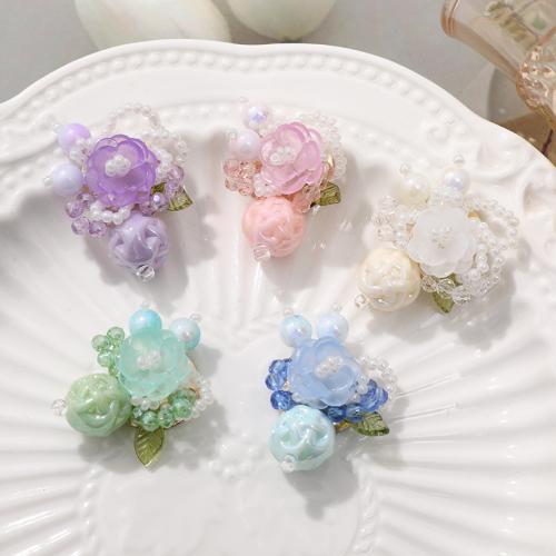 Hair Accessories DIY Findings, Seedbead, with Glass, Flower, more colors for choice, 30x26mm, Sold By PC