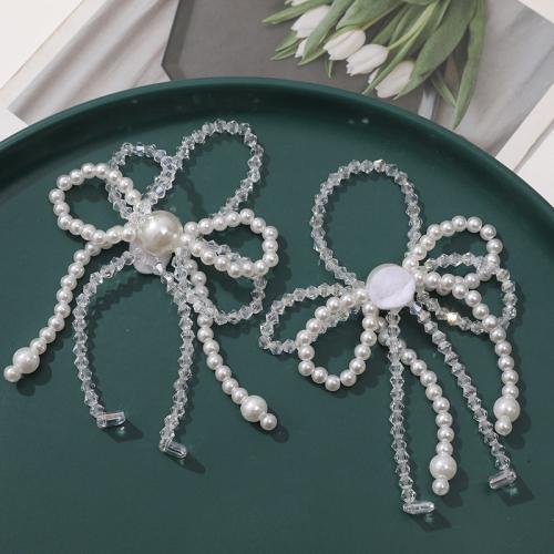 Hair Accessories DIY Findings, Crystal, with Plastic Pearl, Bowknot, 82x57mm, Sold By PC