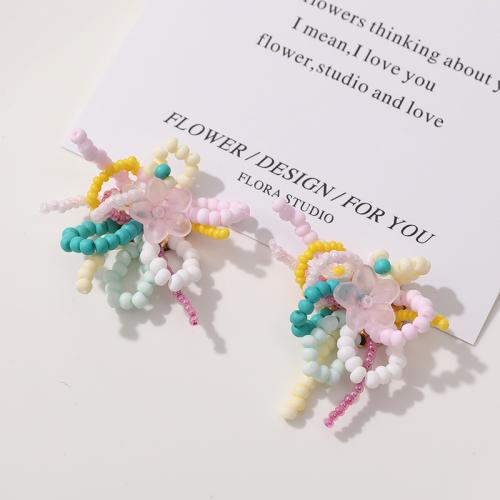 Hair Accessories DIY Findings, Seedbead, with Glass, Flower, multi-colored, 40x32mm, Sold By PC