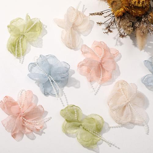 Hair Accessories DIY Findings Gauze with Plastic Pearl Flower 75mm Sold By PC