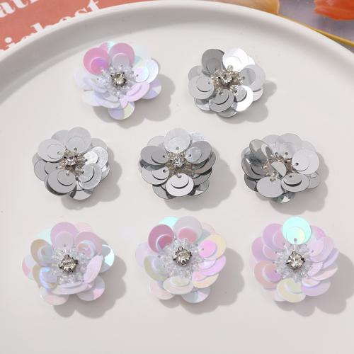 Hair Accessories DIY Findings Sequins Flower with rhinestone 30mm Sold By PC