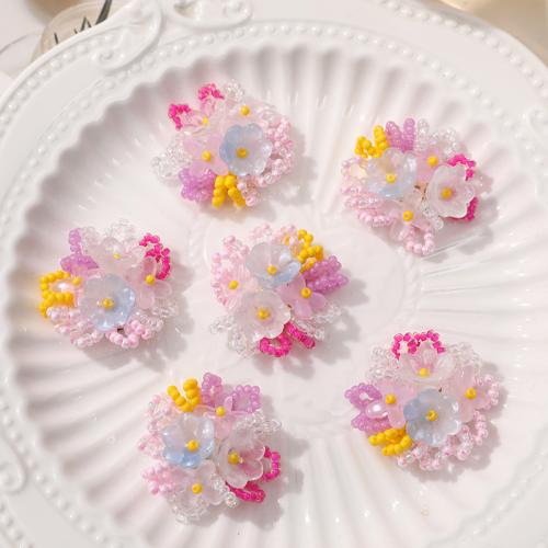 Hair Accessories DIY Findings Seedbead with Glass Flower multi-colored 30mm Sold By PC