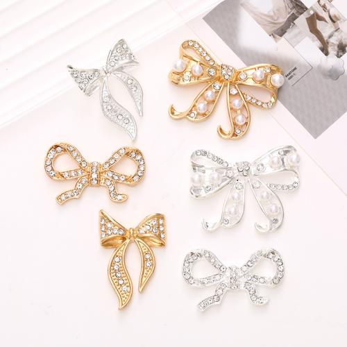 Hair Accessories DIY Findings Zinc Alloy with Plastic Pearl Bowknot plated & with rhinestone nickel lead & cadmium free Sold By PC