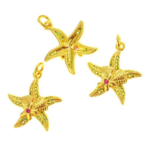 Cubic Zirconia Micro Pave Brass Pendant, Starfish, plated, different styles for choice & micro pave cubic zirconia, golden, Sold By PC