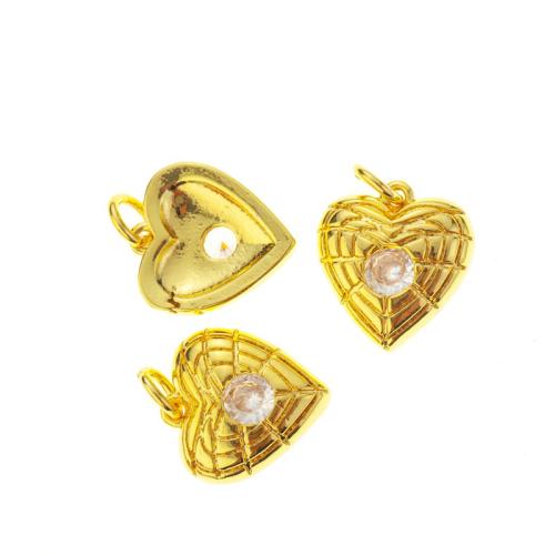 Cubic Zirconia Micro Pave Brass Pendant Heart plated & micro pave cubic zirconia golden Sold By PC